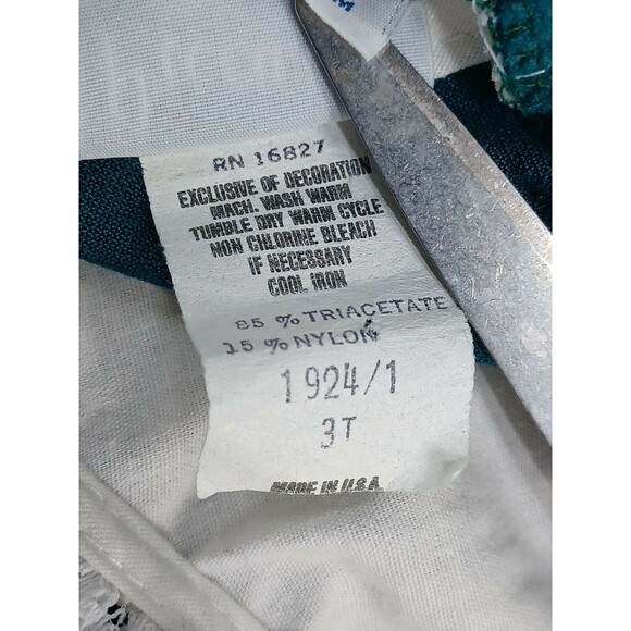 Vintage Precious Originals Girl Pinafore Long Sleeve Dress Green Lace Size 3T - Picture 8 of 8